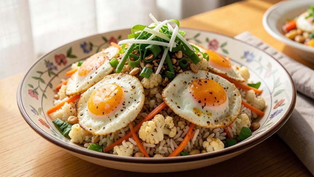 Cauliflower Stir-Fried Rice Recipe: Crispy Rice, Silky Egg Ribbons, and Umami-Packed Vegetables