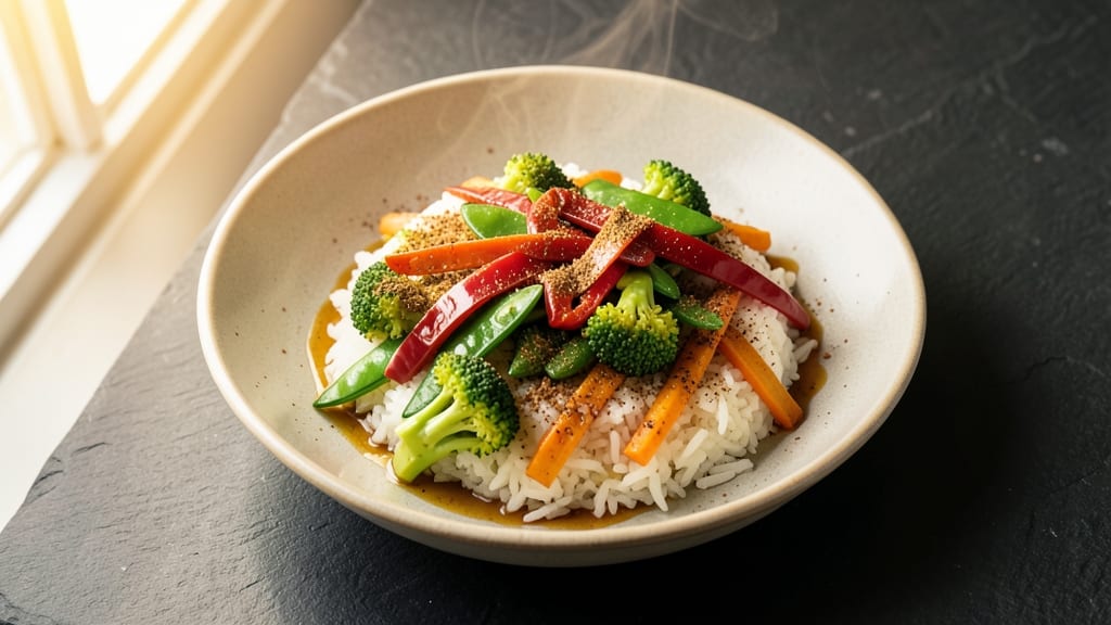 Chinese Rice and Vegetables Recipe: Wok-Tossed Crunch With Fragrant Five-Spice Aroma