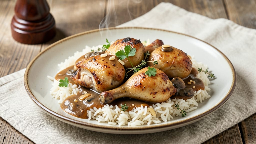 Chicken, Rice, and Mushroom Gravy Recipe: Savory Umami Depth in One Pan