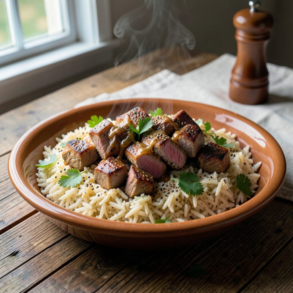 Albasha Rice Recipe: Spiced Golden Grains with Tender Lamb Bites