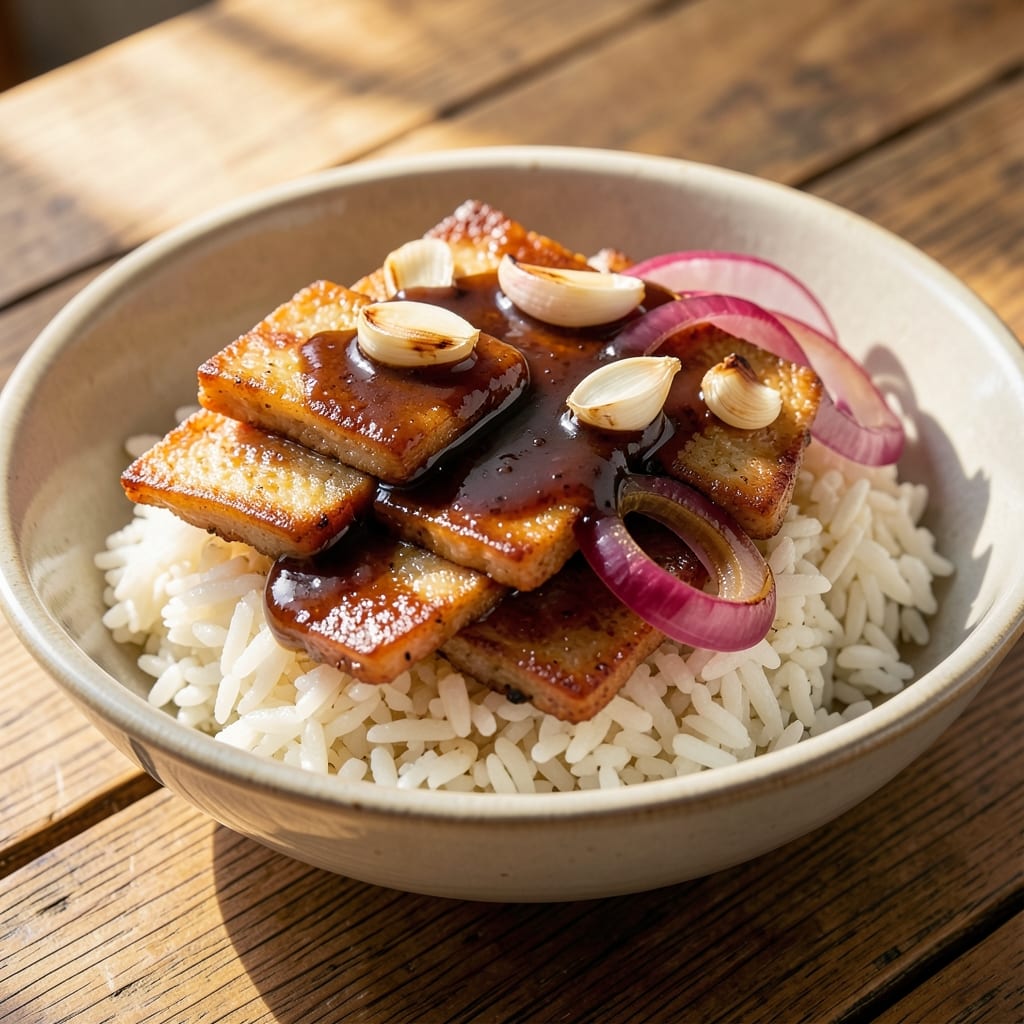 Asian Spam and Rice Recipe: Sweet-Savory Stir-Fry with Caramelized Onions