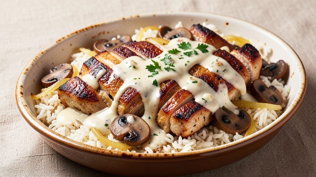 Chicken Rice Bake Recipe Cream Mushroom: One-Pan Crispy Crowns and Rich Mushroom Sauce