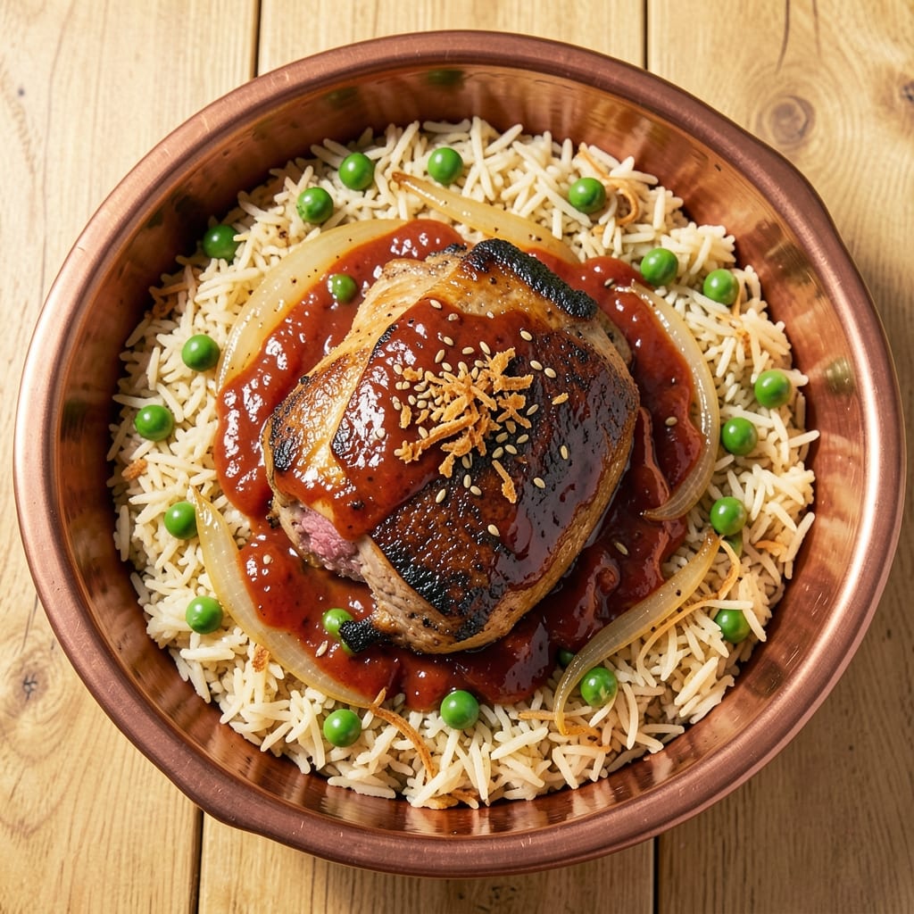 Arabic-Style Rice with Lamb Meat Recipe: Spiced Golden Grains and Fall-Off-Bone Lamb