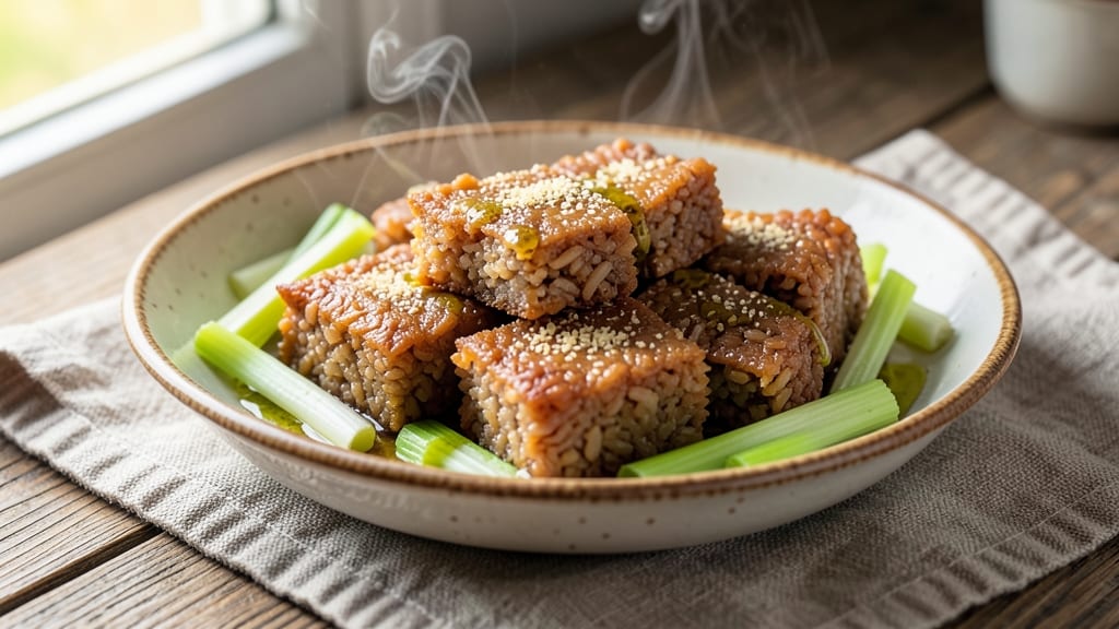 Brown Rice Cakes Recipe: Crispy Celery Crowns With Savory Five-Spice Rice
