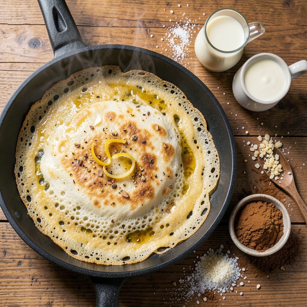 Appam Recipe Using Rice Flour: South Indian Lacy Pancakes With Coconut Curd Center