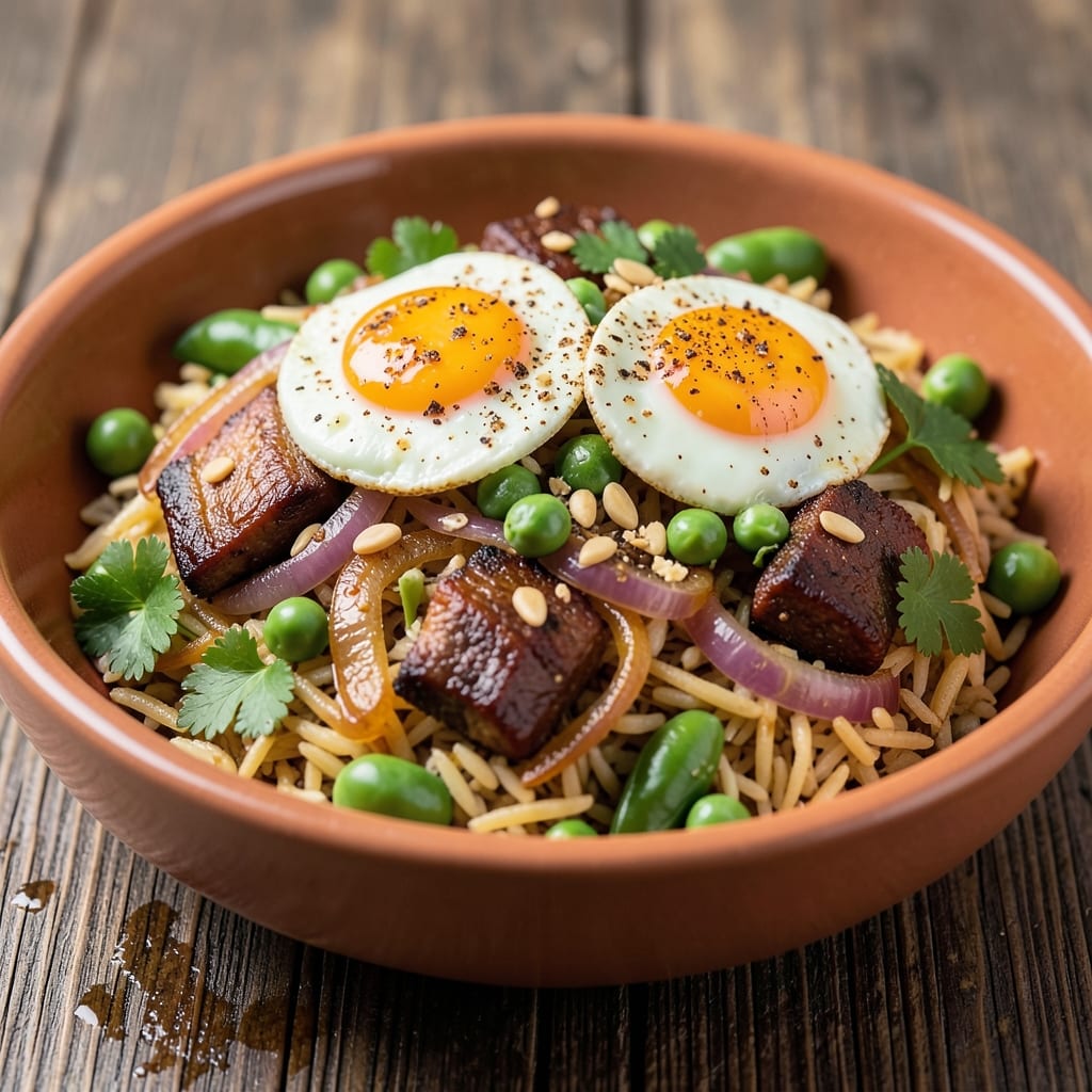 Arabic Fried Rice Recipe: Spiced Golden Grains With Crispy Egg Bites