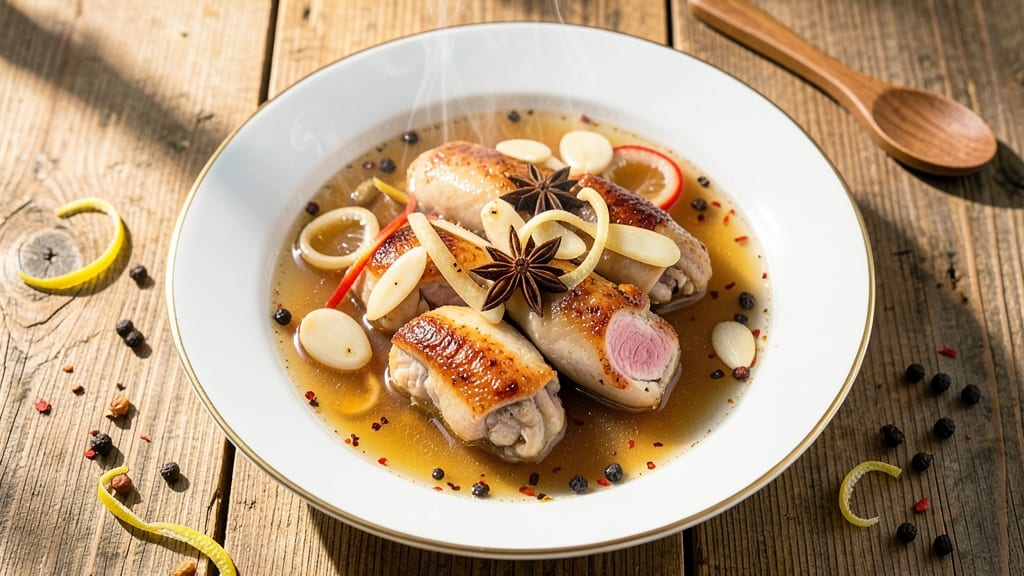 Chinese Rice Wine Chicken Soup Recipe: Fragrant Five-Spice Broth with Silky Shreds