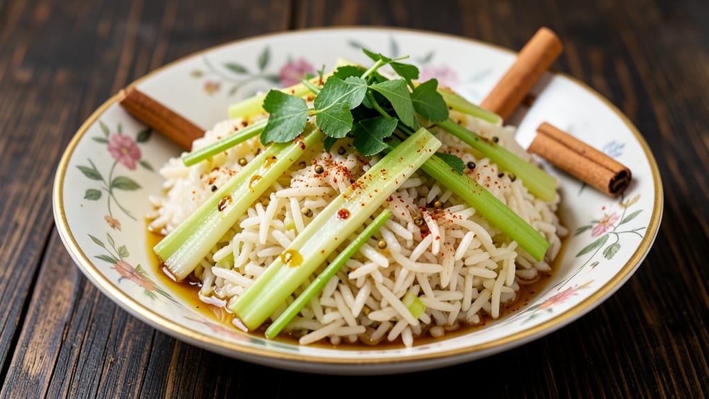 Celery Rice Indian Recipe: Fragrant Five-Spice Basmati With Crispy Celery Bites
