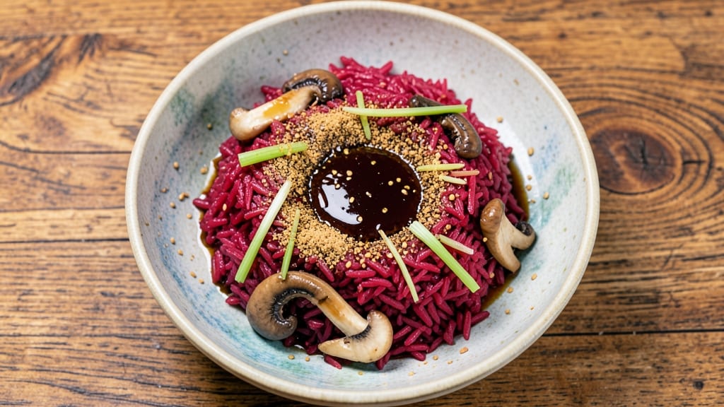 Chinese Red Rice Recipe: Five-Spice Infused with Crunchy Celery Bites