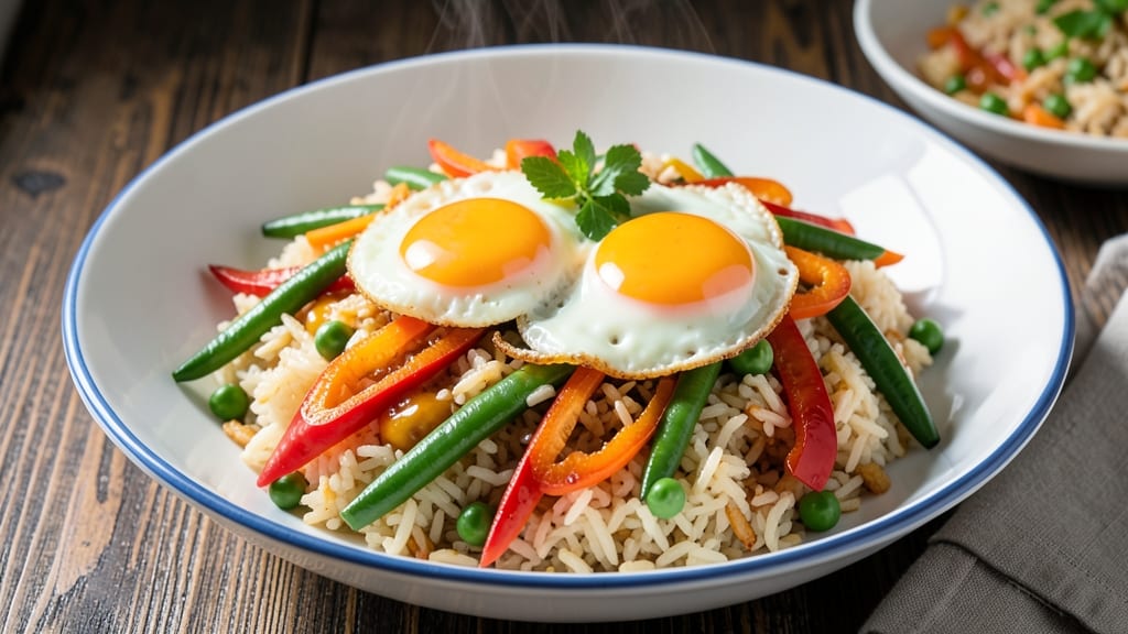 Chinese Vegetable Fried Rice Recipe with Egg: Wok-Tossed Crunch and Silky Ribbons