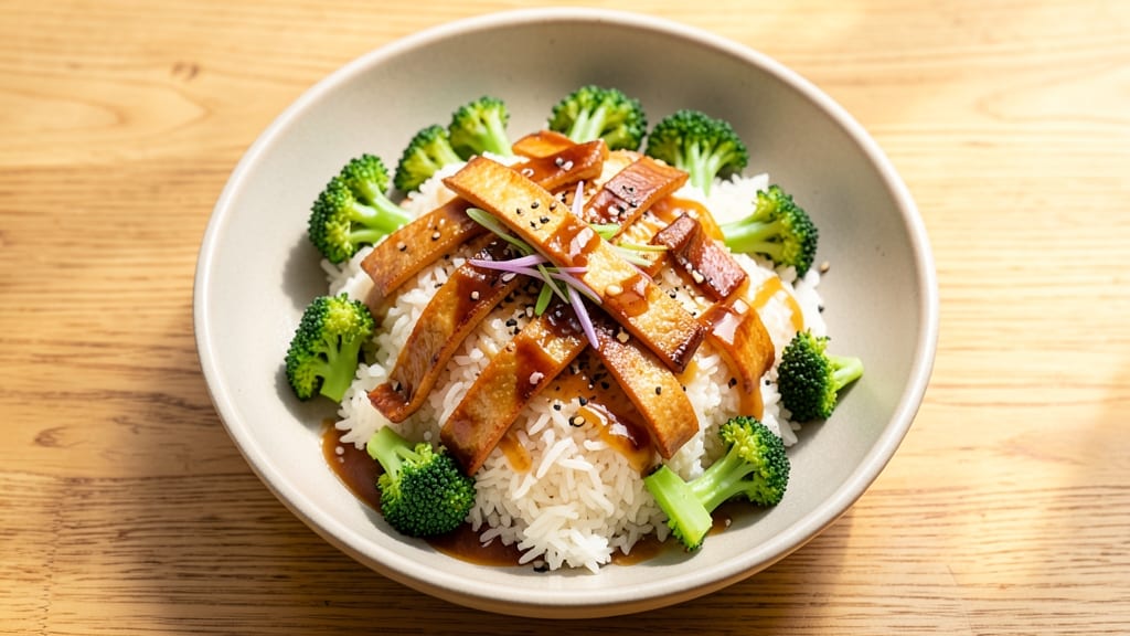 Broccoli Rice Recipe Vegetarian: Crispy-Topped Savory Rice with Silky Tofu Ribbons