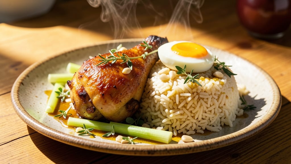 Chicken Savory Rice Recipe: One-Pan Crispy Celery Crowns With Silky Egg Ribbons