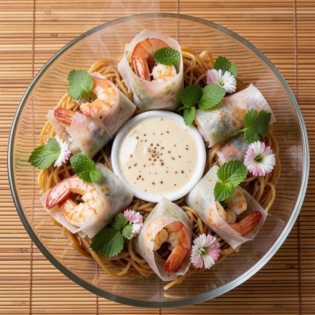 Asian Rice Paper Rolls Recipe: Fresh Herb and Shrimp Wraps With Crunchy Noodle Hearts