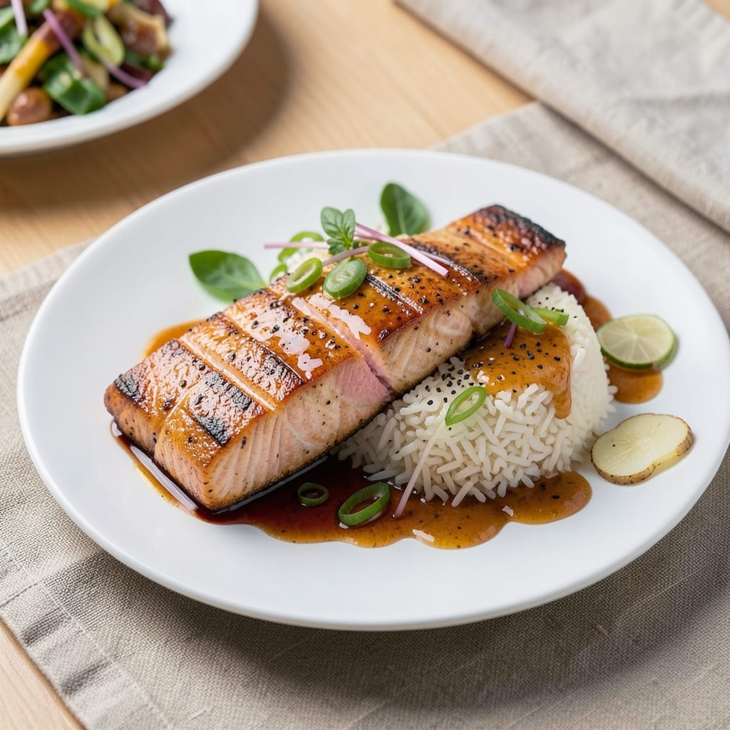 Asian Salmon and Rice Recipe: Ginger-Soy Glazed with Fragrant Jasmine Basmati